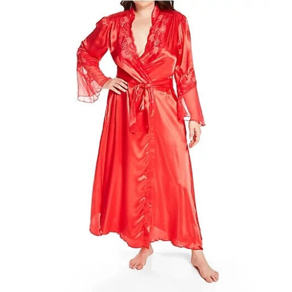 Shirley of Hollywood S/M‎ Red Satin Chiffon Sleeves Charmeuse Long Robe
